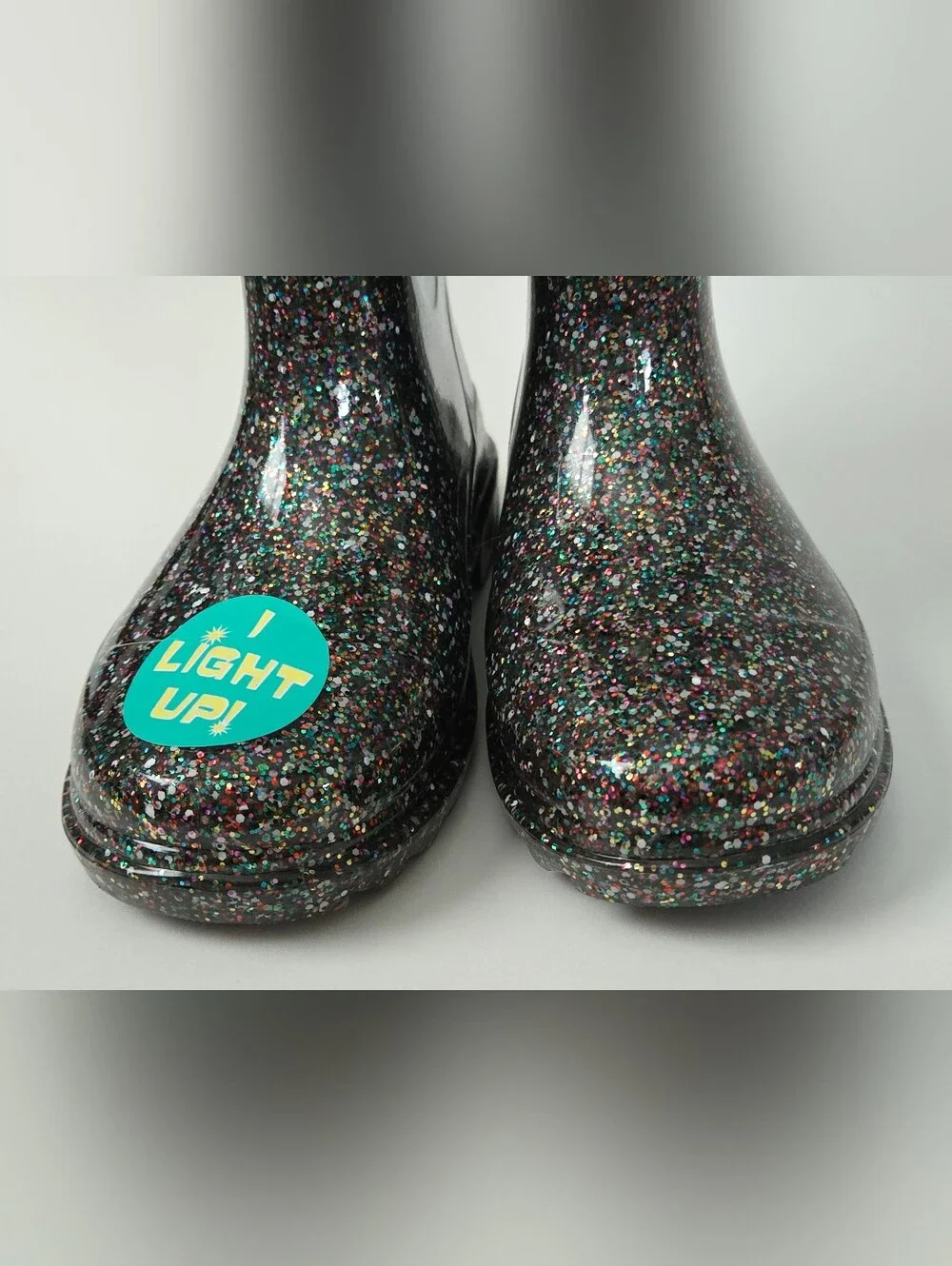 NEW Western Chief Kids Abby Black Glitter Rain Boots Light-Up Waterproof Size 11